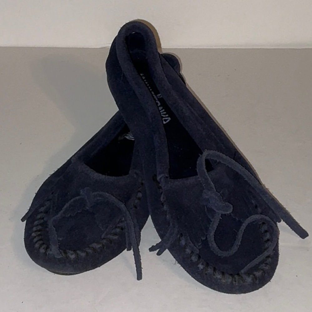 Minnetonka, Blue Suede Moccasins, Size 5